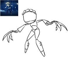 a drawing of an animated character with wings and legs, standing in front of a white background