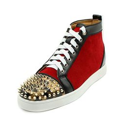 Red High-top Sneakers With Rubber Heel Cap, Edgy Leather High-top Sneakers, Punk Low-top Sneakers With Studded Outsoles, Punk Low-top Sneakers With Rubber Sole, Edgy Leather Lace-up Sneakers, Edgy Leather High-top Sneakers With Studded Outsoles, Red Sole Leather High-top Sneakers, Punk Style Leather High-top Sneakers, Modern High-top Sneakers For Streetwear With Studded Outsoles