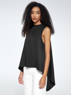 Elegant Turtleneck Shift Solid Top, Black / M Sleeveless Evening Tops For Fall, Structured Evening Top For Fall, Evening Structured Top For Fall, Sleek Asymmetrical Tops For Spring, Chic Structured Party Tops, Chic Structured Top For Night Out, Structured Tops For Night Out In Spring, Chic Crew Neck Blouse For Evening, Structured Tops For Spring