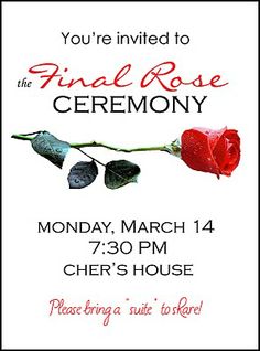 a red rose is in the middle of a black and white photo with text that reads, you're invited to the final rose ceremony