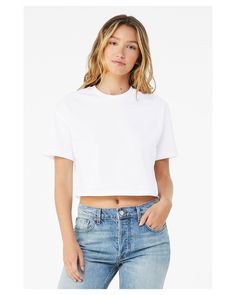 Ladies' Jersey Cropped T-Shirt - WHITE - L | Bella + Canvas Women's Jersey Cropped T-Shirt in White Size Large | Cotton B Wholesale T Shirts, Oversized Sleeves, Oversize Sleeves, Top Shirt Women, Womens Jersey, Performance Wear, Streetwear Style, Crop Top Shirts, Cropped T Shirt