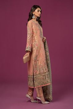 Peach Shade Embroidered Luxury Formal Maria B Pakistani Salwar Suit depicts floras in bloom to create a mesmerizing composition of elegance and sophistication. Delivery: 7 Business Days Pakistani Salwar Suit, Pakistani Salwar, Classy Outfits For Women, Pakistani Wedding Outfits, Pakistani Salwar Kameez, Maria B, Eid Collection, Suit Fabric, Salwar Suit