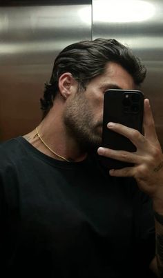 Brunette With Tattoos Guys, Short Pushed Back Hair Men, Latin Men Hairstyles, Square Jawline Men, Bleached Hair Men Long, Men Aesthetic Selfie, Men Hairstyle With Beard, Old Money Mens Hairstyle, Wavy Slick Back Men