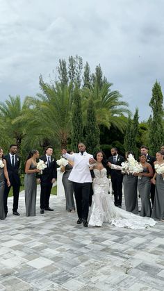 a bride and groom with their bridal party