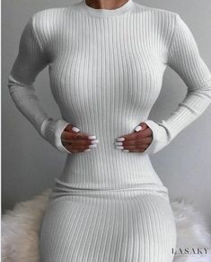 Lasaky - Seductive Backless Bodycon Dress with Strappy Details Backless Turtleneck, Tight Long Sleeve Dress, Backless Long Dress, Backless Bodycon Dresses, Maxi Dress Outfit, Mid Calf Dresses, White Long Sleeve Dress, White Bodycon Dress, Warm Dresses