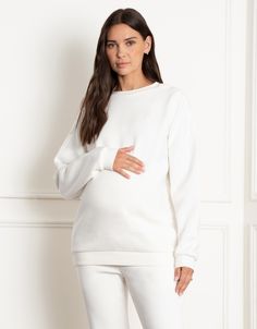 maternity, nursing, nursing top, maternity top, loungewear, soft, fleece, oversized, drop shoulder, poppers, popper nursing, rib cuff, rib hem, nursing loungewear, maternity loungewear, comfy, cozy, cosy, cream, nuala Snug Sweater With Ribbed Cuffs For Loungewear, Comfy Sweater With Ribbed Neckline For Loungewear, Snug Fit Tops With Ribbed Cuffs For Loungewear, Loungewear Comfy, Postpartum Dresses, Maternity Jumper, Nursing Loungewear, Maternity Loungewear, Maternity Lounge Wear