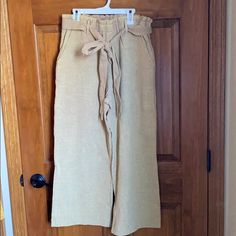 Linen Pants With Tie Belts. Wide Leg Crop. Brand New With Tags! Linen Tie Waist Pants For Work, Workwear Linen Pants With Tie Waist, Linen Bottoms With Tie Waist For Work, Spring Straight Pants With Tie Waist, Fall Bottoms With Tie Waist For Day Out, Fall Tie Waist Bottoms For Day Out, Fall Day Out Bottoms With Tie Waist, Linen Bottoms With Tie Waist And Straight Leg, Chic Linen Bottoms With Tie Waist