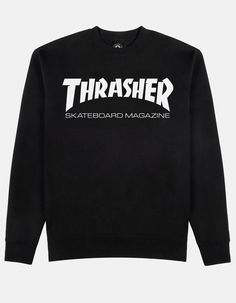 Thrasher Skate Mag Crewneck Sweatshirt. Text Screened On Chest. Crew Neck. Cuffed Long Sleeves And Hem. Fleece Lining. 50% Cotton 50% Polyester. Machine Wash. Imported. Thrasher Sweatshirt, Thrasher Skate, Black Sportswear, Mens Crewneck, Thrasher Magazine, Skate Man, Sports Products, Skateboard Tshirt, Mens Crewneck Sweatshirt