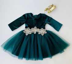 Flower Girl Dress, Green Velvet Dress, Tulle Baby Girl Dress, Baby Girl Flower Dress, Baby Gift, Green Dress - Etsy Green Christmas Princess Dress For Dress-up, Elegant Green Princess Dress For Spring, Cute Green Dress For Dress-up, Green Long Sleeve Princess Dress, Elegant Fitted Green Princess Dress, Elegant Green Holiday Dress For Wedding, Green Princess Holiday Dress, Princess Style Green Holiday Dress, Green Princess Style Holiday Dress