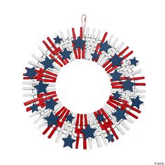 a wreath made up of red, white and blue stars on top of each other