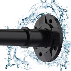 an image of a black pipe with water splashing around it and the end of it