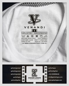 a white shirt with black and white stripes on it, next to an ad for venandi