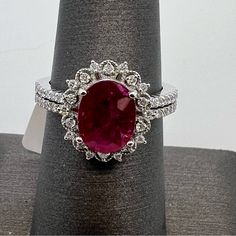 14k White Gold Diamond & Ruby Ring. 2.66 Carats. 4.7 Grams. Size 7. Pt2896 Handmade Wire Jewelry, Ring Color, Handmade Wire, Ruby Ring, Womens Jewelry Rings, White Gold Diamonds, Wire Jewelry, Gold Diamond, Ruby