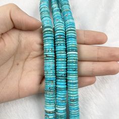 "Very high quality 16 inches of Natural Turquoise Rondelle Beads ･ ｡ﾟ☆: *.☽ .* :☆ﾟ. Stone Material Name: Turquoise Stone Material Origin: Bead Shape: Rondelle String Length: 16\" inches Hole sizes: ~1mm Size: 6mm 8mm 10mm For earrings, bracelet, necklace, charms, jewelry and so on. ･ ｡ﾟ☆: *.☽ .* :☆ﾟ. We are a Jewelry Supply factory wholesaler in China and the main office is in Hong Kong, we supply our stones in high quality and competitive price. If you have any order that you would like to cust Cheap Single Strand Turquoise Necklace With Round Beads, Turquoise Beach Necklace With Round Spacer Beads, Turquoise Round Beads Necklace For Beach, Turquoise Necklace With Round Beads For Beach, Blue Turquoise Necklace With Colorful Round Beads, Turquoise Necklace With Spacer Beads For Beach, Blue Turquoise Necklace With Colorful Beads, Turquoise Heishi Beads Necklace, Turquoise Gemstone Beads For Beach