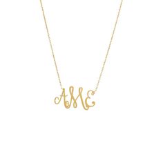 Gold / 3 Solid Script Monogram Pendant Necklace - Adina's Jewels Minimalist Nameplate Necklace With Initials, Elegant Engraved Gold Plated Charm Necklaces, Minimalist Initials Nameplate Necklace, Elegant Necklaces With Initials For Anniversary, Elegant Engraved Charm Necklaces For Formal Occasions, Classic Name Pendant Necklace, Classic Necklaces With Initial Pendant For Anniversary, Elegant Sterling Silver Nameplate Initial Necklace, Elegant Nameplate Charm Necklace For Personalized Gifts