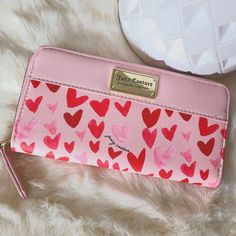 Bnwt 8 Card Slots, Bill Compartment, Zipper Compartment For Coins. Super Cute Pink And Red Heart Print Pink Heart-shaped Wallets For Valentine's Day, Tj Maxx Purses, Heart Wallet, Strawberry Soda, Juicy Couture Baby, Red Valentine, Steve Madden Purse, Gold Wallet, Pink Cards