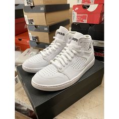 Elevate Your Sneaker Game With These Jordan Access White Sneakers In Size 10 (Uk 9). These Shoes Feature A Stylish Silhouette And Are Made With High-Quality Leather. They Are Perfect For Men Who Want To Add A Touch Of Luxury To Their Athletic Shoe Collection. The Ar3762-100 Style Code Is A Must-Have For Any Sneaker Enthusiast. These Shoes Were Released In 2021 And Are Made In Vietnam. The Jordan Brand Is Known For Their Superior Quality And Attention To Detail, Making These Shoes A Great Investm Casual High-top Synthetic Jordan Shoes, Casual White Low-top Basketball Shoes, Urban Style White Basketball Shoes, White Urban Jordan Lace-up Shoes, Casual Jordan Lace-up Shoes With Cushioned Footbed, Casual Jordan Shoes With Cushioned Footbed, Casual Mid-top Jordan Shoes For Sports, Casual Lace-up Jordan Shoes With Cushioned Footbed, Casual Jordan Shoes With Boost Midsole For Light Sports