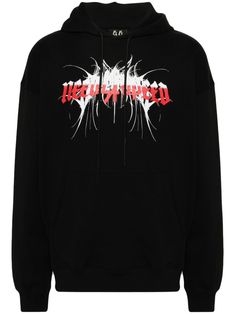 black/red cotton logo print to the front drawstring hood drop shoulder long sleeves ribbed cuffs and hem straight hem Demon Logo, Speed Demon, Cotton Logo, Cotton Hoodie, Mens Activewear, Black Hoodie, Logo Print, Drop Shoulder, Black Red