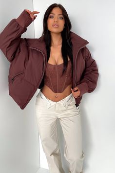 Keepin' you cozy this winter! The Ajax Puffer offers a super soft and comfy puffer material, long sleeves with cuffed ribbed ends, a high neck collar, zip up front and two front pockets. Style her with a pair of flares and a basic black crop. FABRICATION: 100% Polyester SIZING: Crystal wears a size AU XS. Outdoor Long Sleeve Puffer Jacket With Zipper, Outdoor Long Sleeve Puffer Jacket With Zipper Closure, Cold Weather Solid Puffer Jacket With Padded Collar, Solid Puffer Jacket With Padded Collar For Cold Weather, Winter Nylon Outerwear With Zip Fly, Winter Puffer Jacket With Fleece Lining And Long Sleeves, Nylon Puffer Jacket With Zipper Closure, Long Sleeve Nylon Puffer Jacket With Zipper Closure, Cold Weather Puffer Jacket With Zipper