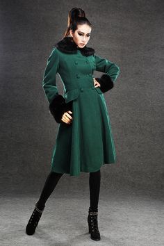 Dark green coats winter coat wool jackets and coats by YL1dress Green Fitted Wool Coat For Winter, Elegant Green Pea Coat For Winter, Fitted Green Wool Coat For Winter, Green Wool Coat For Winter, Elegant Green Wool Coat For Fall, Elegant Long Green Pea Coat, Elegant Green Wool Coat For Winter, Green Long Wool Coat For Winter, Elegant Green Long Pea Coat