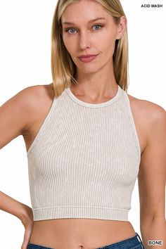 Flattering Design: The high neckline and racerback design flatters your figure while providing comfort.Versatile: Wear it as a crop top or an everyday bralette for a chic look.Unique Coloring: Each item is one of a kind due to its unique coloring and finishing. Stretch Beige Tank Crop Top, Chic Bra-friendly Crop Top For Yoga, Summer Cropped Ribbed Sports Bra, Seamless Halter Neck Crop Top For Yoga, Stretch Halter Crop Top For Yoga, Versatile Seamless Racerback Halter Top, Seamless Halter Neck Workout Crop Top, Seamless Chic Halter Crop Top, Chic Seamless Halter Crop Top