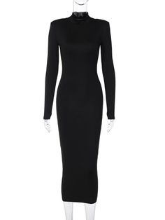 Long Sleeve High Collar Bodycon Midi Dress Women Autumn Winter Sexy Evening Sheath Long Dresses Elegant Party Night Clothes Black Bodycon Maxi Dress, Black Long Sleeve Midi Dress, Black Midi Dress Bodycon, Long Sleeve Streetwear, Fall Streetwear, Long Dresses Elegant, Maxi Dress Prom, Bodycon Midi Dress, Bodycon Maxi Dresses