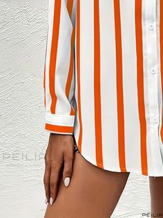 Peilia - Womens Plus Size Casual Blouse: Striped Print Long Sleeve Button Up Shirt with Turn Down Collar and Pockets Long Sleeve Button Up Shirt, Blouse Long Sleeve, V Neck Blouse, Casual Blouse, Plus Size Casual, Long Sleeve Casual, Olivia Mark, Stripe Print, Button Up Shirt