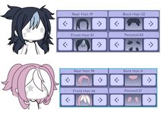 an anime character's hair is shown in three different styles, including pink and blue