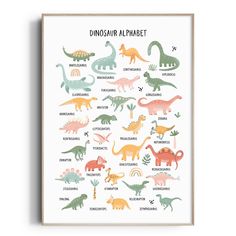 an illustrated poster with dinosaurs and their names