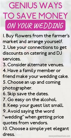 a wedding checklist with the text genius ways to save money on your wedding