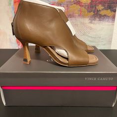 New/Never Worn Size 6.5 3” Heel Color: Tuscan Taupe/Burnished Leather Zipper Accent Spring Leather Heels With Zipper Closure, Leather Heels With Zipper Closure For Spring, Chic Leather Heels With Zipper Closure, Vince Camuto Shoes, Leather Zipper, Amazing Bathrooms, Vince Camuto, Bootie Boots, Bathrooms