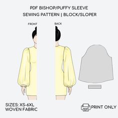 the sewing pattern shows how to sew an overstuffed sleeve and back, with measurements