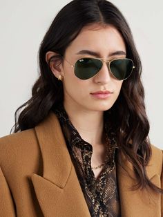 RAY-BAN Large aviator-style gold-tone sunglasses | NET-A-PORTER Aviator Sunglasses Women, Toronto Shopping, Ray Ban Sunglasses Women, Ray Ban Women, Sunglasses Women Aviators, Green Lenses, Style Sunglasses, Exclusive Dress, Sport Swimwear