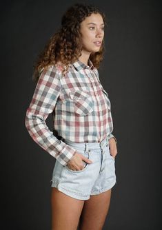 [Color: Natural/Multi] Lovestitch long sleeve Casual Faded Button-up Tops, Plaid Relaxed Fit Yarn-dyed Shirt, Plaid Yarn-dyed Relaxed Fit Shirt, Plaid Yarn-dyed Shirt Relaxed Fit, Plaid Yarn-dyed Shirt With Relaxed Fit, Plaid Cotton Shirt With Pockets, Plaid Button-up Tops, Plaid Button-up Top With Pockets, Casual Gingham Cotton Flannel Shirt