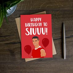 a birthday card with the words happy birthday to swuu on it and an image of a man holding balloons