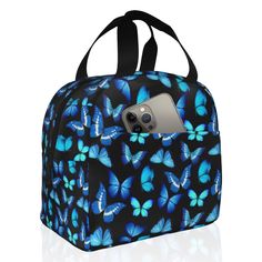 PRICES MAY VARY. 👜Stylish Design & Best Gift: The elegant blue butterfly design will keep you in a good mood every time you enjoy fresh food. You can take this stylish lunch bag to work .At the same time it is also the perfect gift . Our products are not suitable for children aged 12and below. 💧Durable Material & Leakproof : Made of high-quality high-density oxford cloth and waterproof aluminum foil, it has excellent thermal insulation and leak-proof performance. Not only can it keep the food Black Lunch Bag, Stylish Lunch Bags, Cute Lunch Boxes, Lunch Cooler, Cooler Tote, Black Butterfly, Insulated Lunch Bags, Butterfly Design, Blue Butterfly