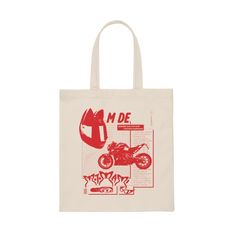 a tote bag with an image of a motorcycle