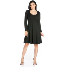 This classic A-line shape will always be in style! The sleek look has a rounded scoop neckline and long fitted sleeves. This cute and comfortable long sleeve mini dress is sure to be your new favorite outfit. Size: 1x. Color: black. Gender: female. Age Group: adult. Pattern: Solid. Material: Polyester. Flared Mini Dress, Jcpenney Dresses, Long Sleeve Wrap Dress, Flare Mini Dress, Polyester Dress, Stretch Dress, Flared Skirt, Long Sleeve Mini Dress, Fit And Flare Dress