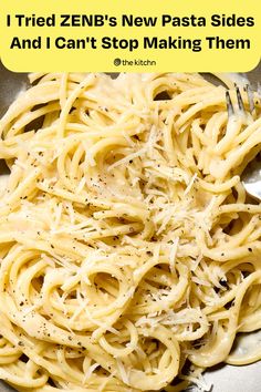 a plate full of pasta with the words tried zeinb's new pasta sides and i can't stop making them