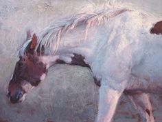 a painting of a white and brown horse