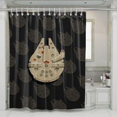 falcon spaceship star wars shower curtains Spaceship Star Wars, Star Wars Shower Curtain, Vanity Colors, Personalized Shower Curtain, Small Bath, Shower Rod, Mesh Laundry Bags, Shower Curtain Set, Bath Sets