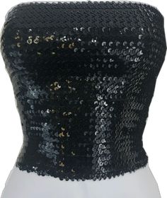 Glamorous Bandeau Sequin Crop Top, Strapless Sequined Party Crop Top, Strapless Sequined Crop Top For Party, Glamorous Strapless Sequin Tops, Strapless Sequin Party Tops, Strapless Sequin Tops For Parties, Fitted Strapless Sequin Fabric, Strapless Sequined Fitted Tube Top, Evening Sequin Stretch Crop Top