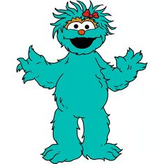 an image of the sesame character from sesame's big blue book, with his arms outstretched