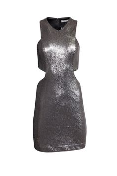 Current Boutique-Halston Heritage - Grey Sequin Open Back Sleeveless Dress Sz 2 Party Dress With Keyhole Back For Prom Season, Glamorous Metallic Sleeveless Bodycon Dress, Party Mini Dress With Cutout Backless Design, Backless Mini Dress With Cutout Back For Party, Fitted Party Dress With Keyhole Back, Sleeveless Mini Dress With Cutout Back For Party, Party-ready Sleeveless Sequin Dress For Night Out, Silver Chic Fitted Sequin Dress, Metallic Sleeveless Bodycon Dress For Party