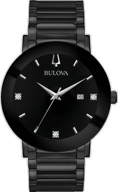 Modern Black Diamond Watch, Modern Black Round Diamond Watch, Formal Black Diamond Watch With Round Dial, Black Watches With Diamond Hour Markers, Black Diamond Watch With Round Dial, Black Diamond Watch With Diamond Hour Markers, Black Watches With Diamond Hour Markers And Round Dial, Formal Black Jewelry With Diamond Hour Markers, Black Watch Bands With Diamond Hour Markers