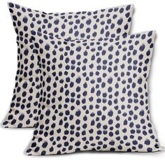 Navy Blue Cream Pillow Covers 18x18 Set of 2 Polka Dot Throw Pillows Outdoor Boho Design Brush Strokes Decorative Pillowcase Square Cushion Cover Linen Pillow Case for Home Sofa Couch Bed