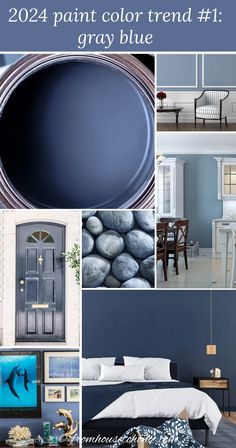 a collage of blue and white paint colors