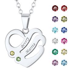 U7 Jewelry Personalized Engrave Name Necklace Heart Shape Pendant Necklace with Birthstone Locket Necklaces, Promise Necklace, Women Friendship, Best Friend Necklace, Picture Locket, Friendship Necklace, Heart Necklaces, Heart Shaped Pendant Necklace, Family Necklace