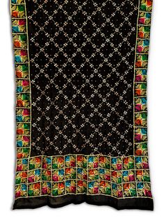 Black Pure Silk Handwork Phulkari Dupatta at PinkPhulkari California Black Phulkari Dupatta, Phulkari Pants, Assignment Ideas, Gotta Patti Work, Bridal Dupatta, Phulkari Dupatta, Gotta Patti, Work Pattern, Embroidered Pants