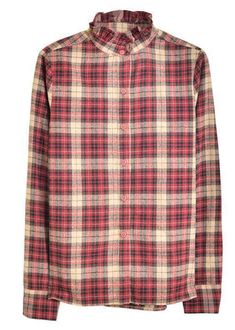 Women Red button Ruffled Stand Collar Plaid Shirt SpringFabric: Cotton BlendedSize & Fit: Fit: This garment fits true to size.Length: Size S measures 26.325"from shoulder to hemBust: Great for any cup size. Waist: Loose Fit. Comfortable room throughout midsection.Hip: Loose Fit - room for hips. Hand Wash Cold. Red Shirt With Button Cuffs For Fall, Red Collared Top With Button Cuffs, Red Collared Shirt With Buttons, Collared Plaid Blouse For Daywear, Classic Red Shirt For Daywear, Plaid Blouse With Button Closure For Daywear, Classic Red Tops For Daywear, Red Fall Blouse For Daywear, Red Blouse For Fall